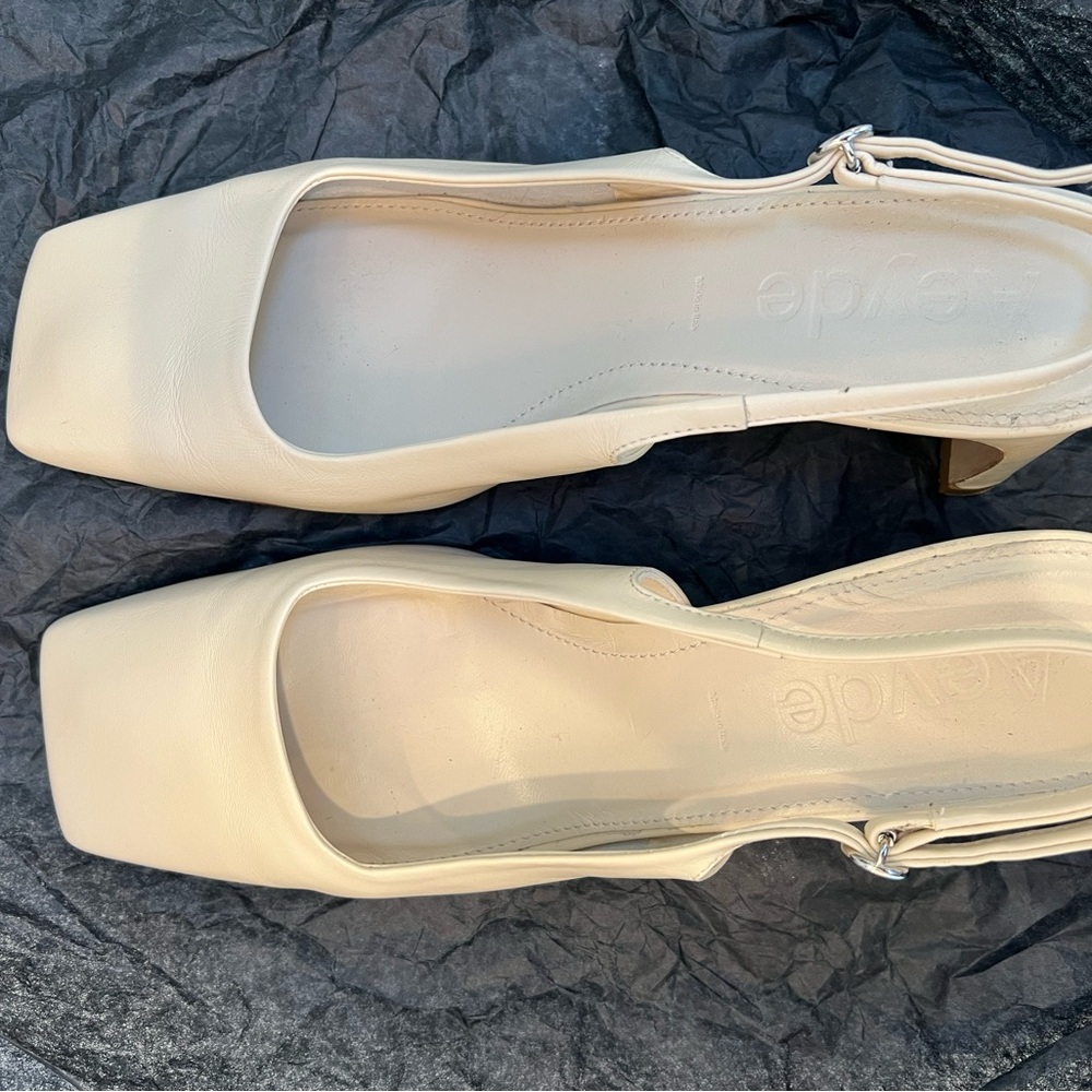 Aeyde Cream Square-Toe Heels